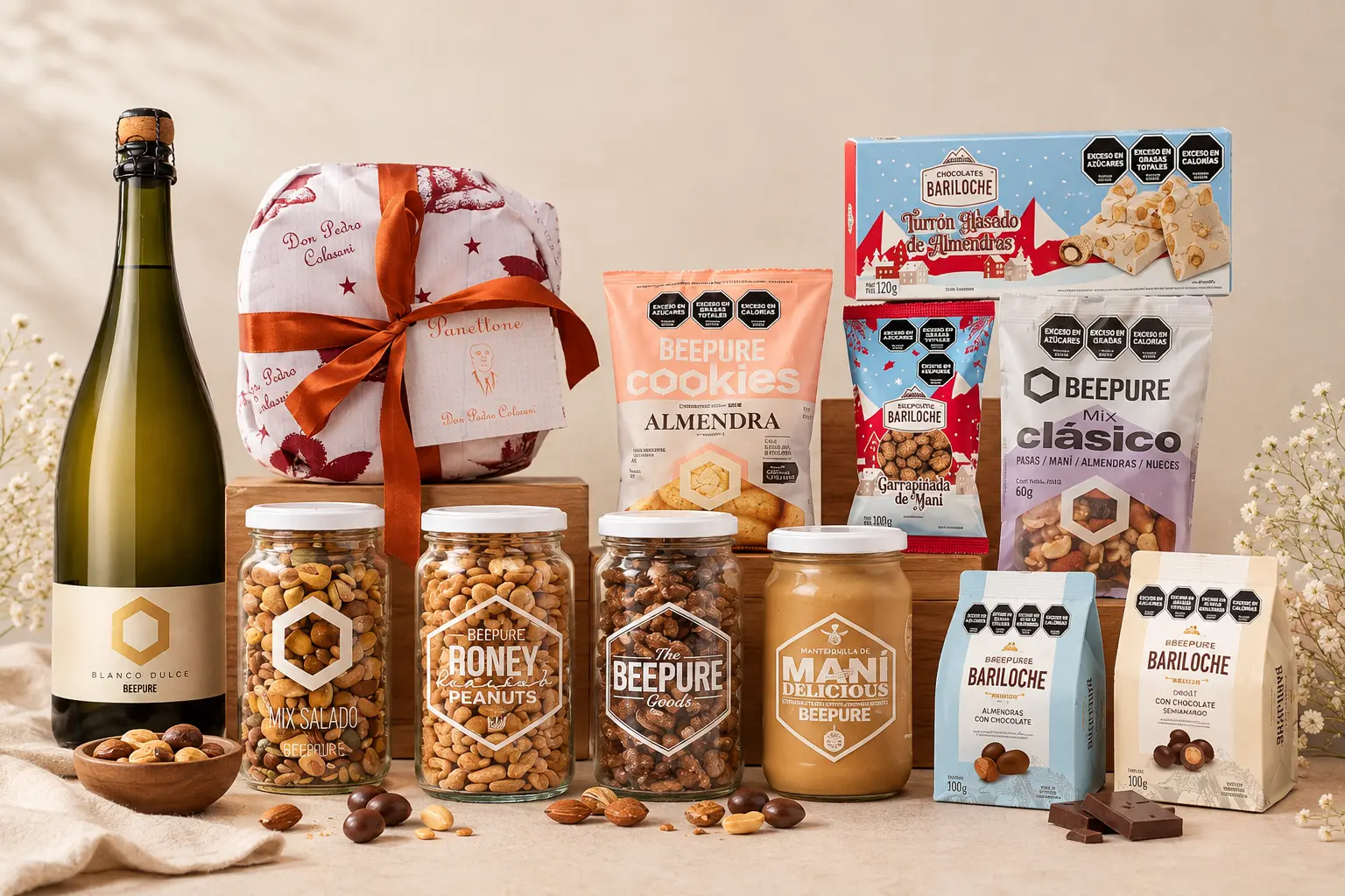 Box Full Premium de BEEPURE con panetone, frascos y dulces